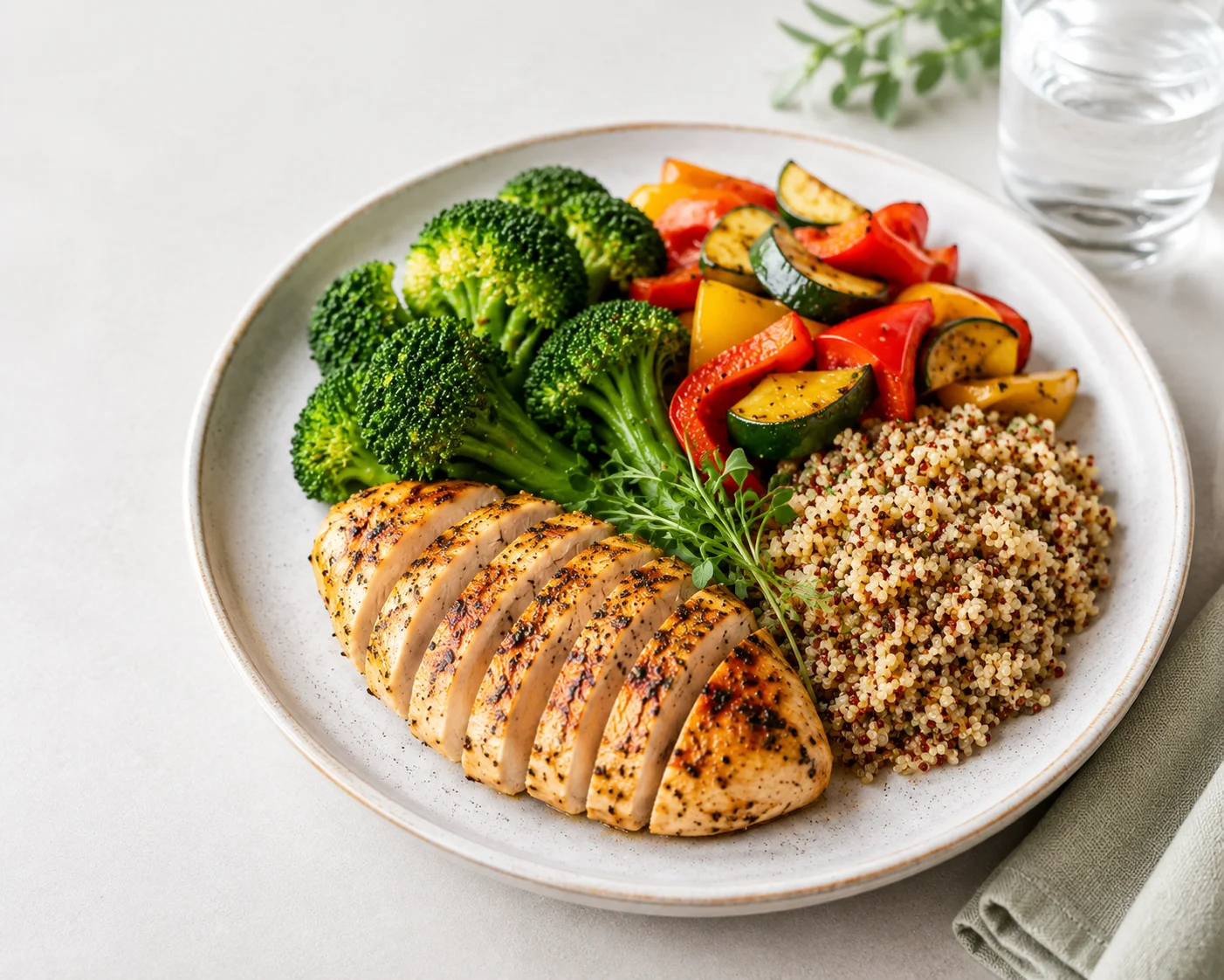 Nutrient-dense meal with lean protein and vegetables plated for a patient on GLP-1 medication